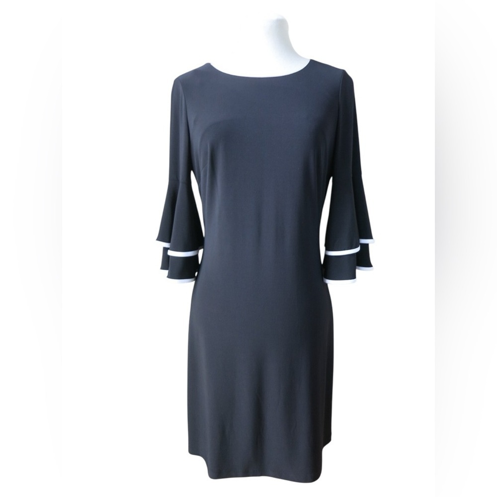 Women’s Black Midi Tommy Hilfiger Black Cocktail Dress with White Accents Size 4